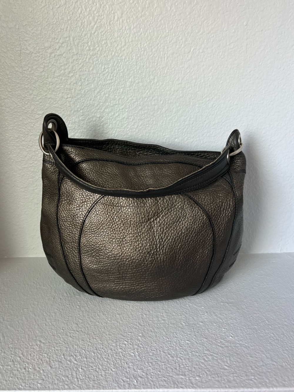Banana Republic Metallic Pewter Leather Hobo Bag